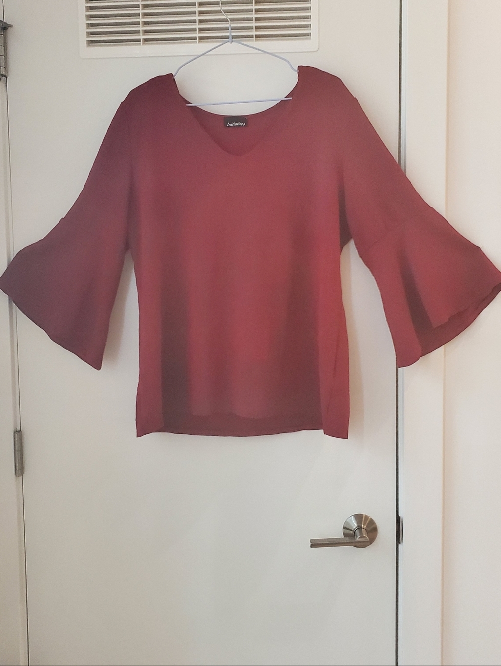 Initiatives Burgundy Flare Bell Sleeve Dressy Top Elegant Plus Size XL